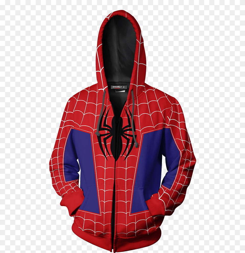 Into The Spider Verse Peter Parker Cosplay Zip Up Hoodie Hoodie, Clothing, Coat, Hood, Jacket Free Png