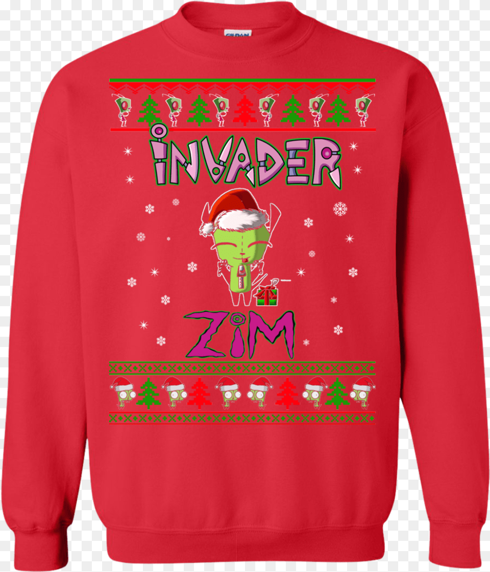 Invader Zim Christmas Sweater Hoodie Long Sleeve Stranger Things Ugly Christmas Sweaters, Sweatshirt, Knitwear, Clothing, Person Png
