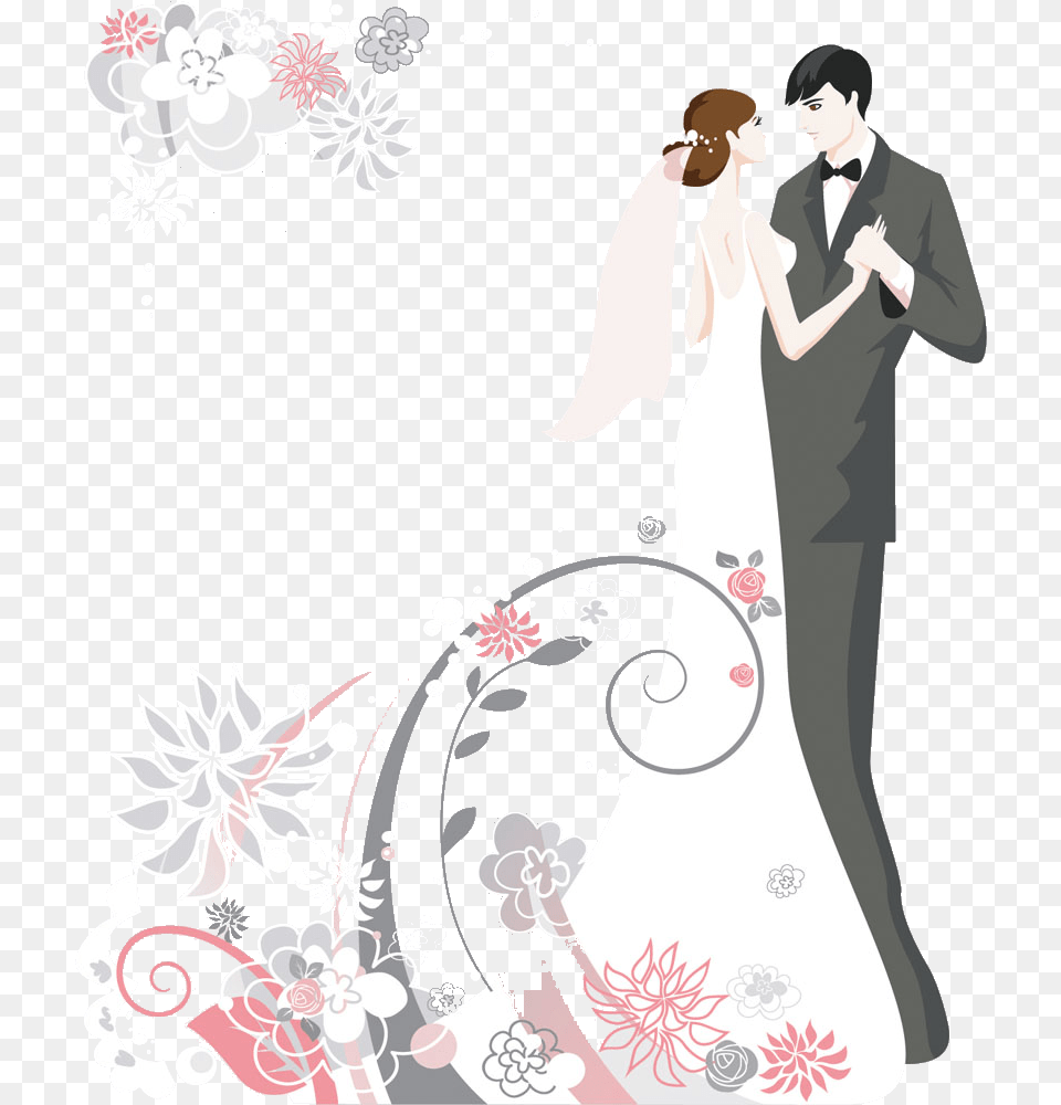Invitation Cake Clip Art Cartoon Couple Pictures Wedding Couple Images Cartoon, Formal Wear, Floral Design, Graphics, Pattern Free Transparent Png