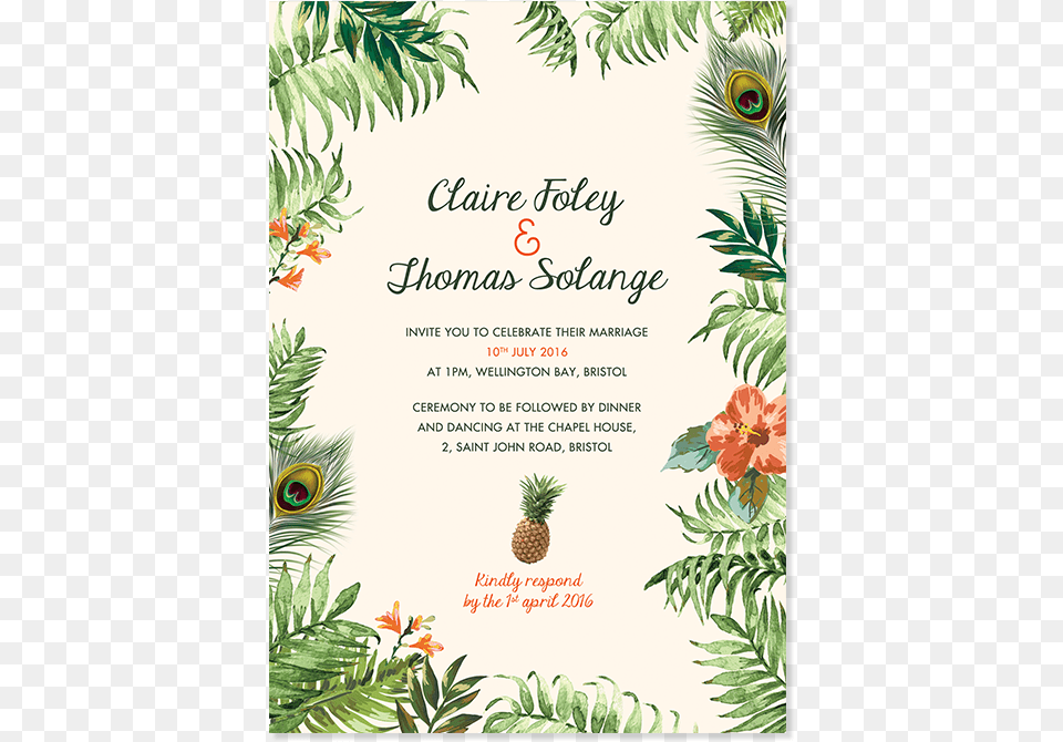 Invitation Jungle Pepperandjoy Front Uk Tropical Jungle Wedding Invitation, Advertisement, Poster, Herbal, Herbs Free Png