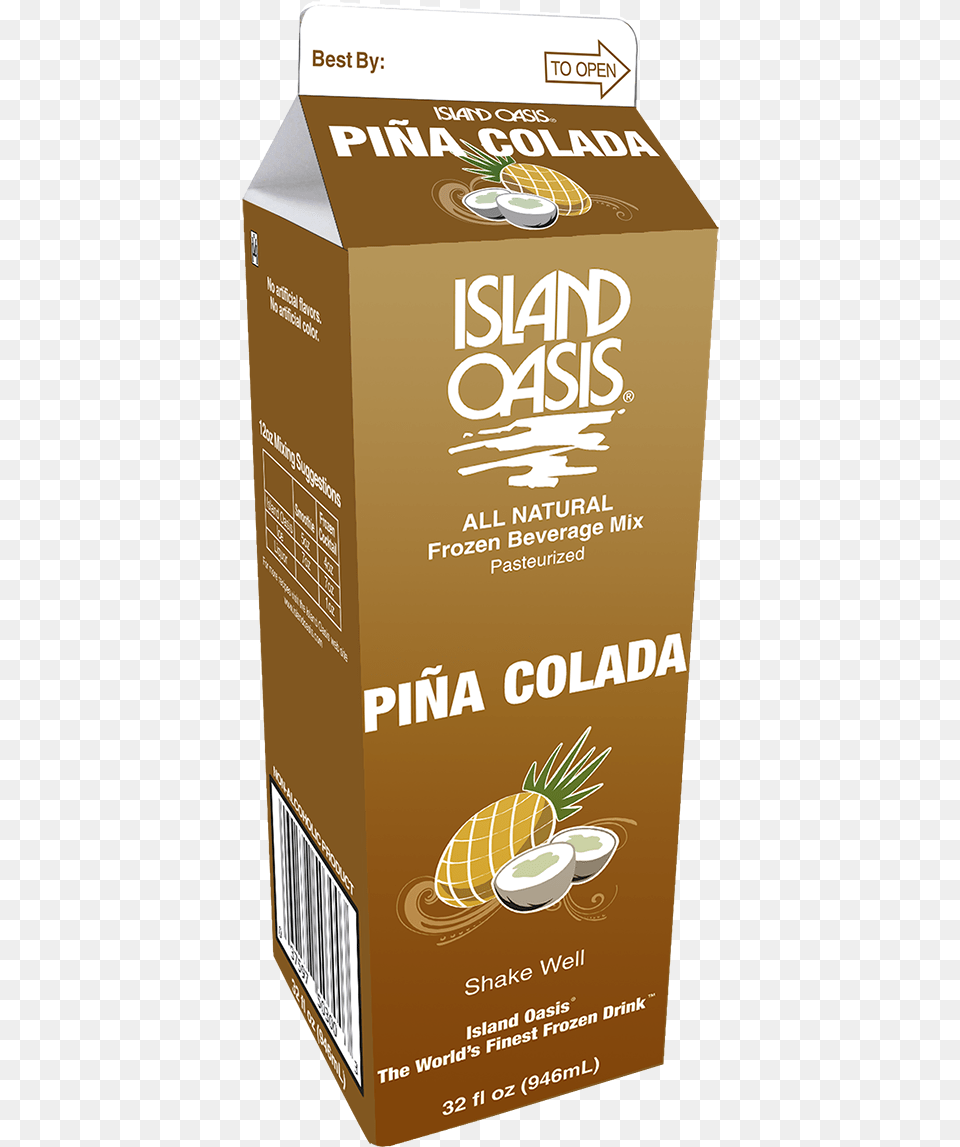 Io Pina Colada 32 Oz Carton Island Oasis Pina Colada Mix, Box, Cardboard, Food, Produce Png