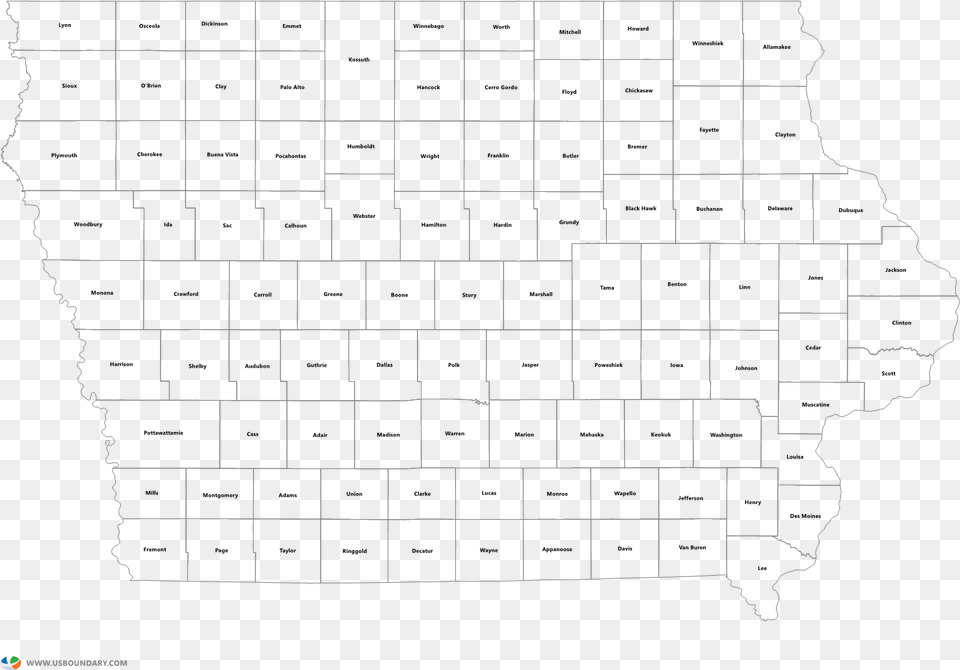 Iowa Counties Outline Map Paper, Text Free Png