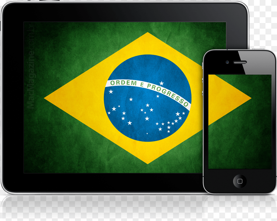Ipad E Iphone 4 Com A Bandeira Do Brasil Download, Computer, Electronics, Mobile Phone, Phone Free Png