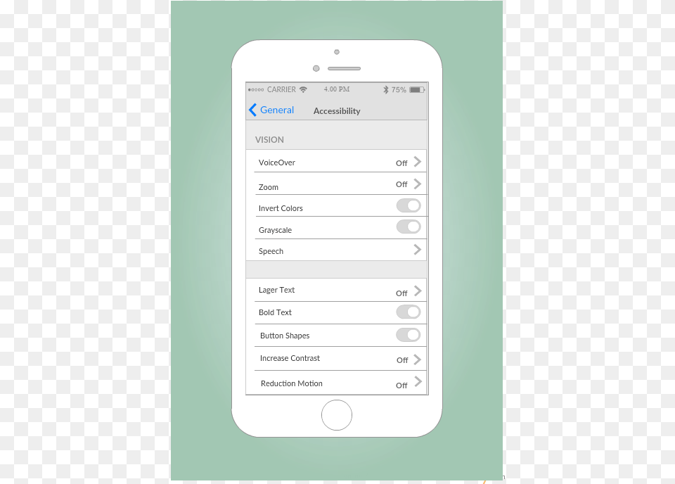 Iphone Accessibility Settings Screen Mockup Ios Settings Screen Design, Electronics, Mobile Phone, Phone, Text Png