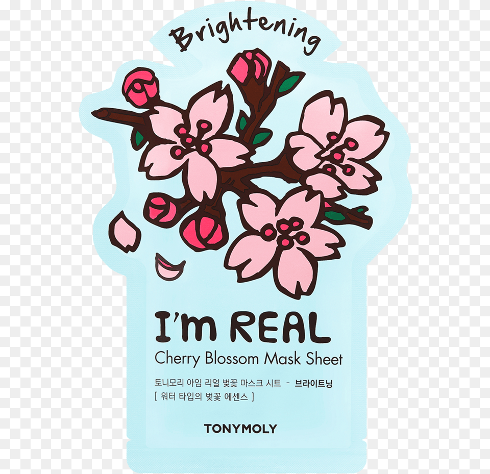 Iquotm Real Tony Moly Cherry Blossom Mask, Flower, Plant, Advertisement, Poster Png Image