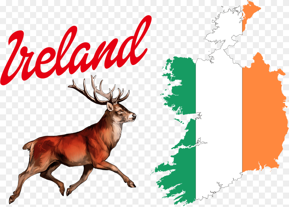 Ireland Flag Logo Map Of Ireland With Flag, Mammal, Deer, Wildlife, Animal Png