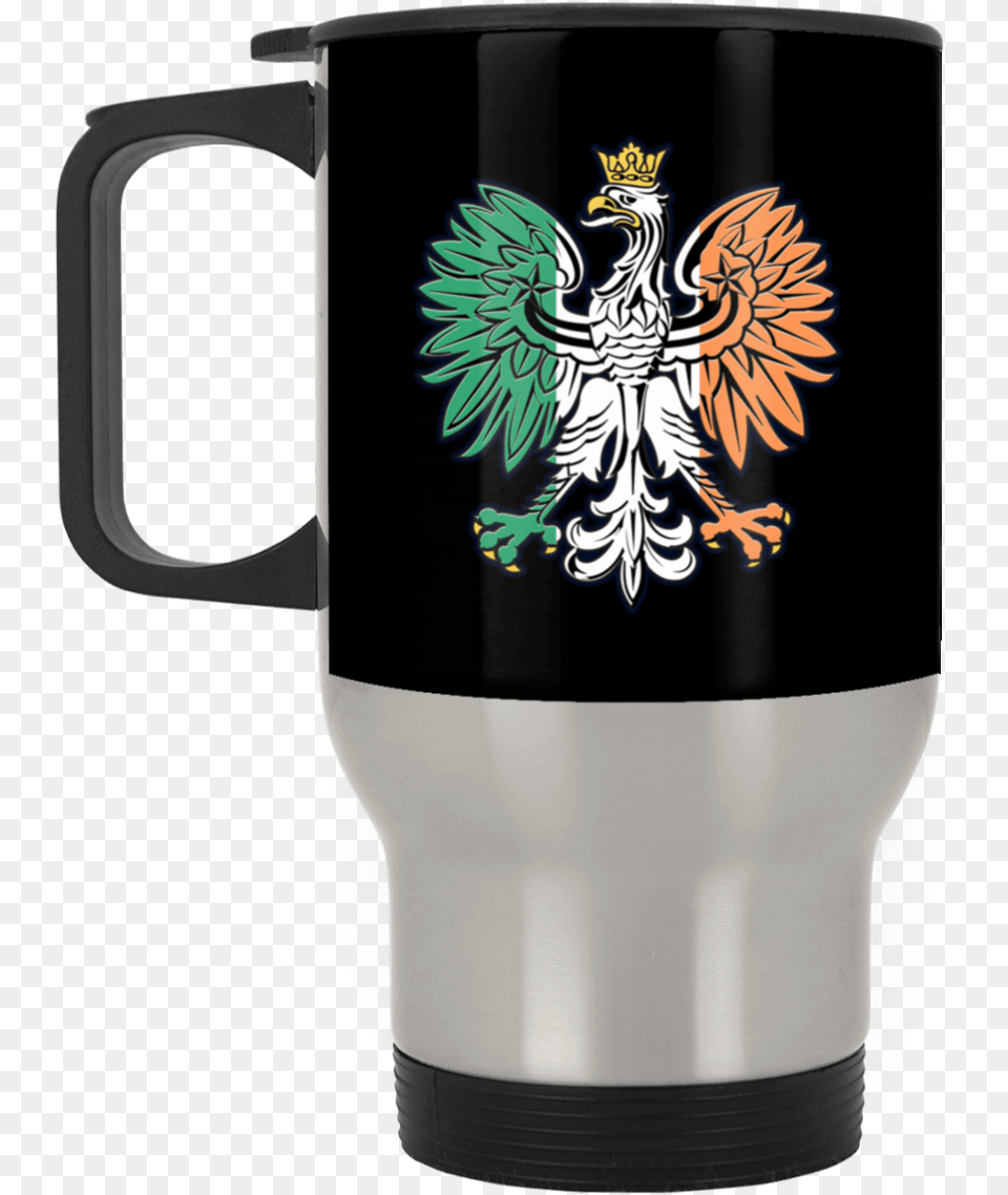 Irish Flag Polish Eagle Silver Stainless Travel Mug Polish, Cup, Animal, Poultry, Bird Png