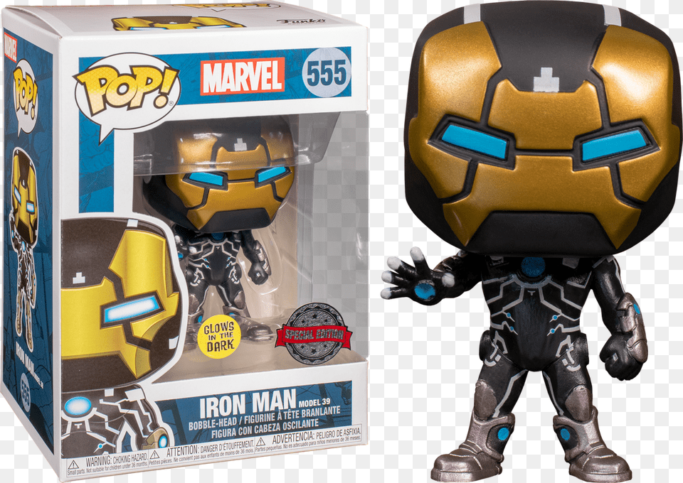 Iron Man Mk39 Glow In The Dark Pop Vinyl Figure Funko Pop Iron Man Glow In The Dark, Helmet, Toy, Boy, Child Png Image