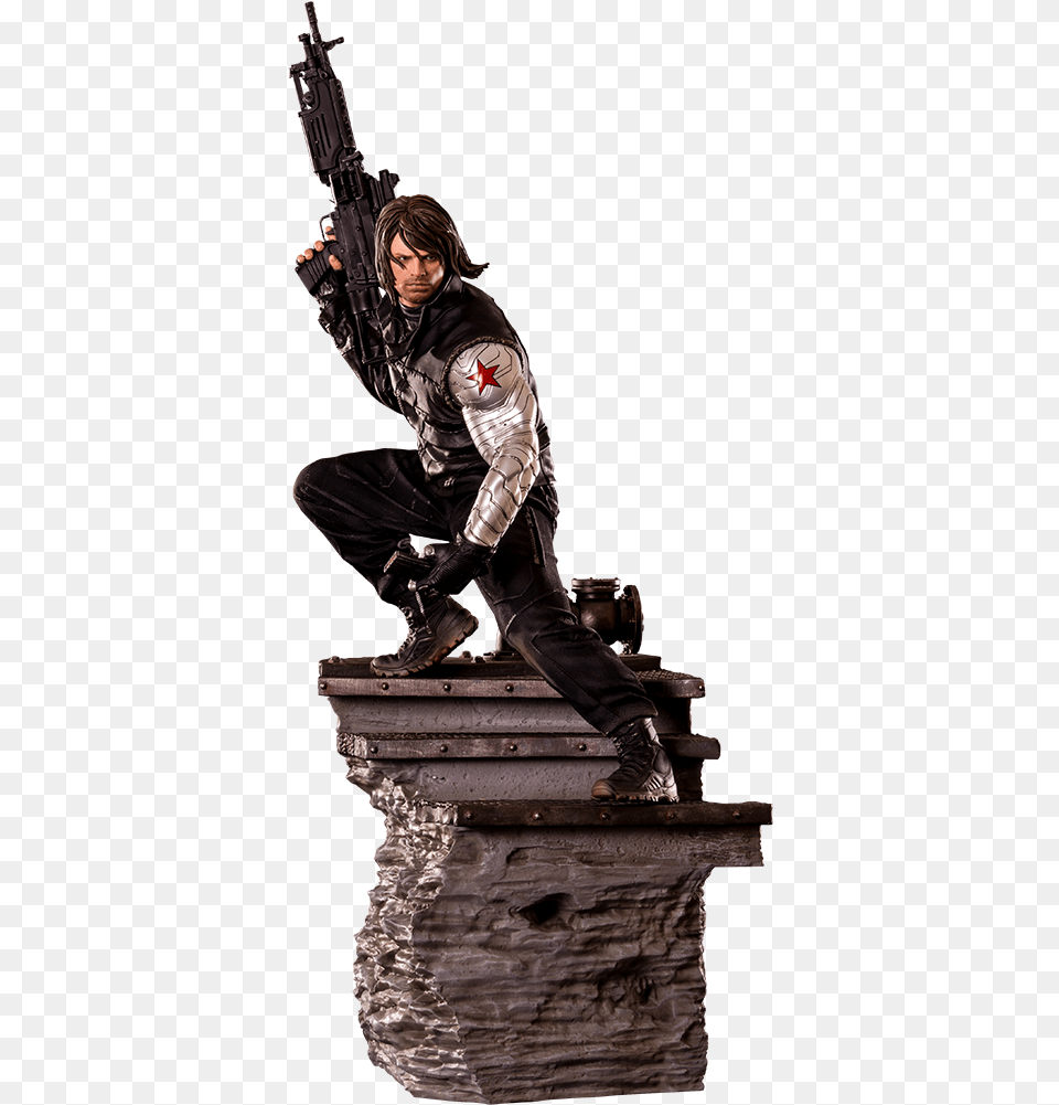 Iron Studios Winter Soldier Polystone Statue, Weapon, Clothing, Coat, Firearm Free Png