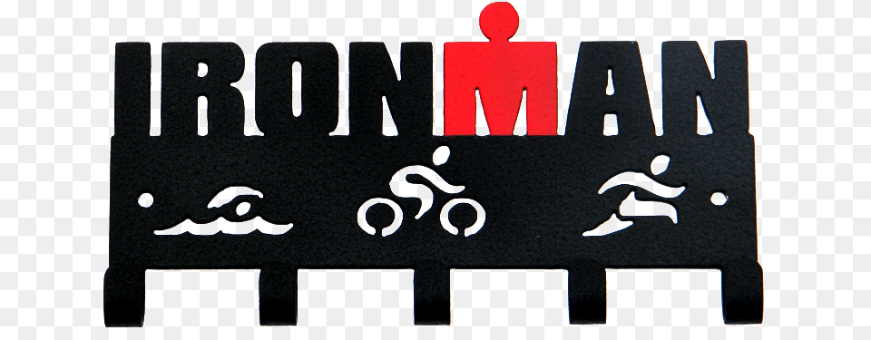 Ironman With Red M Dot Logo And Cutouts Medal Display Logo Iron Man Triathlon, Scoreboard, Text Free Transparent Png