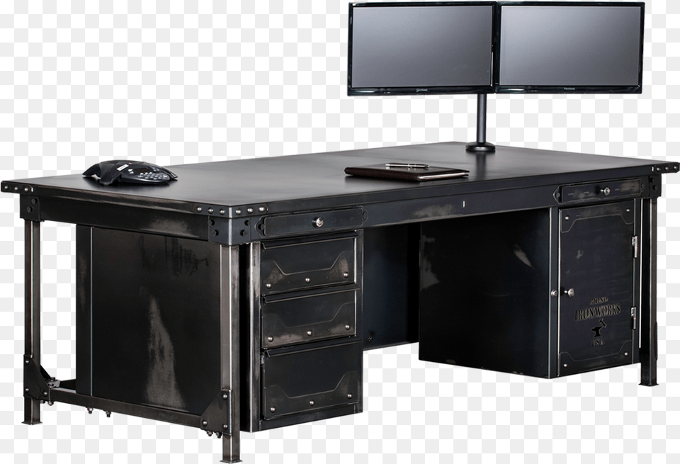 Ironworks Executive Desk Ironworks Desk, Computer, Electronics, Furniture, Table Png