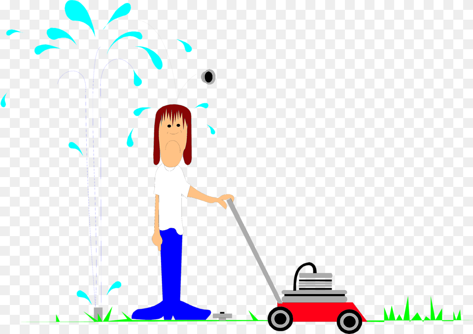 Irrigation Sprinkler Lawn Mowers Clip Art Sprinklers Cartoon Transparent, Plant, Grass, Person, Male Png Image