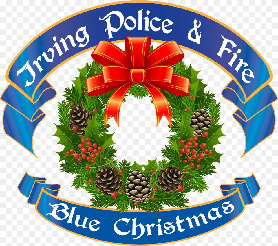 Irving Police Amp Fire Blue Christmas Christmas Day, Wreath, Food, Fruit, Pineapple Png