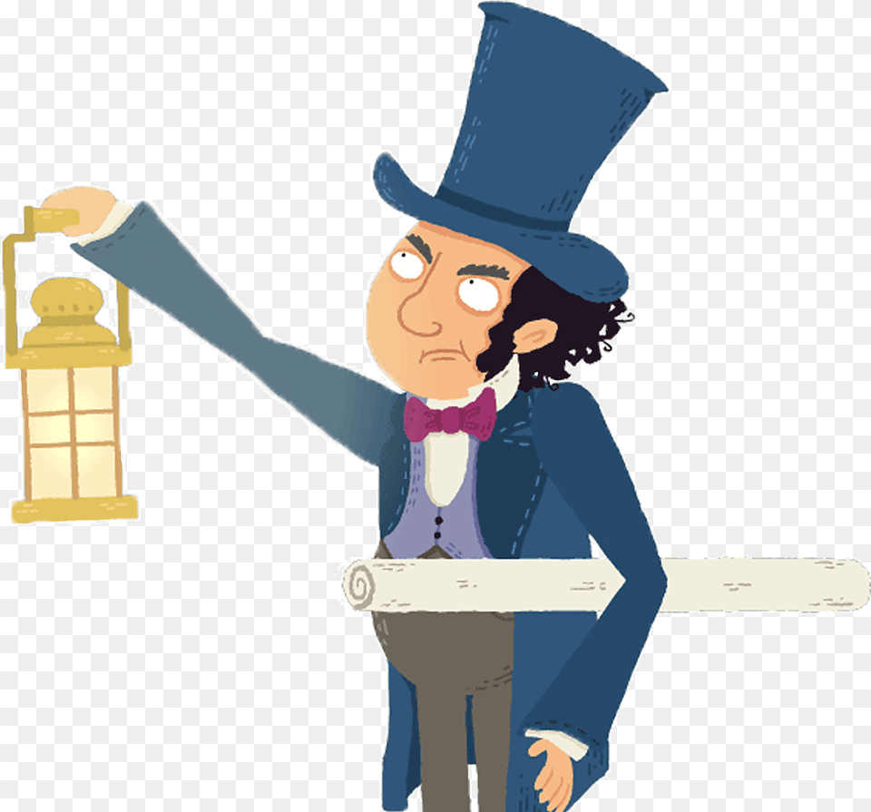 Isambard Kingdom Brunel Holding A Lamp Cartoon, Person, Face, Head, People Free Transparent Png