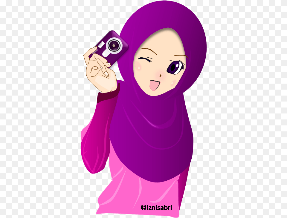 Islam Drawing Head Scarf Muslim Anime Holding Camera, Photography, Adult, Female, Person Png Image