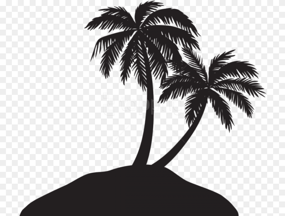 Island With Trees Silhouette, Palm Tree, Plant, Tree, Person Png Image