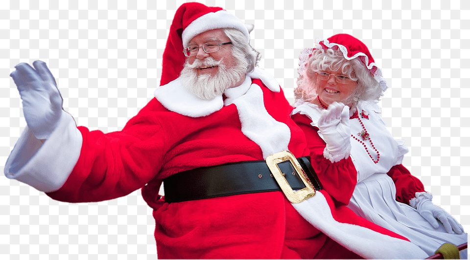 Isolated Santa Claus Child Advent Christmas Time Santa Claus And Mrs Claus, Adult, Female, Person, Woman Free Png Download