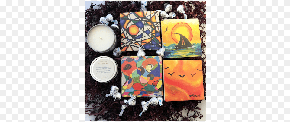 It Is Filled With Coasters A Luxrious Soy Candle And Patchwork, Art, Painting, Book, Publication Png