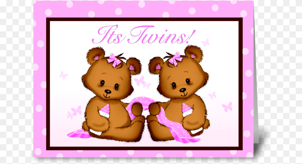 It S Twins Baby Girls Greeting Card Twin Babies Twins Girls Baptism Clipart, Teddy Bear, Toy, Doll, Face Free Png