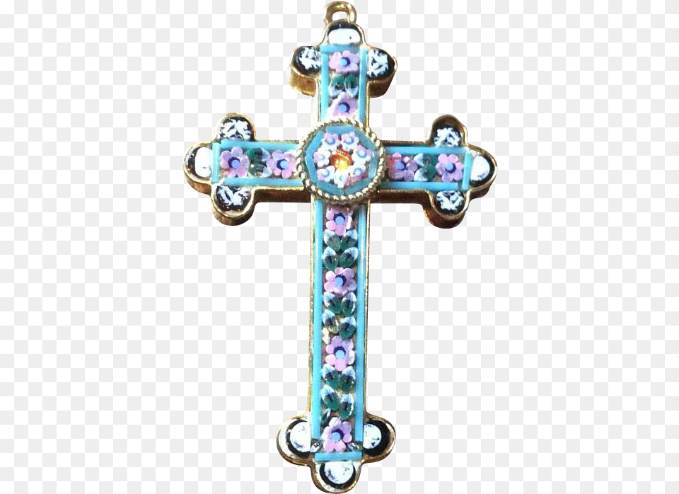 Italian Cross Pendant Mosaic Blue Pink White Green Cross, Symbol, Accessories Free Transparent Png
