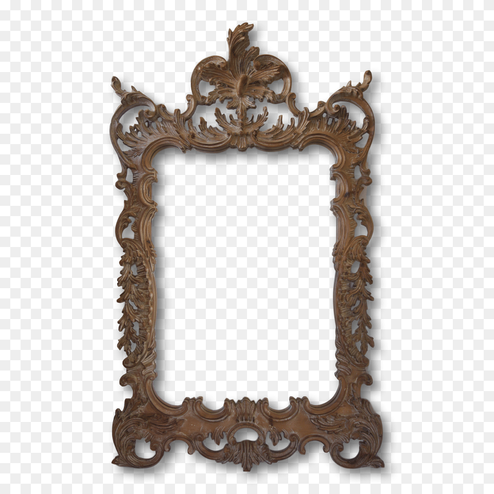 Italian Rococo Style Hand Carved Wood Mirror Mid Century Italy, Bronze Png