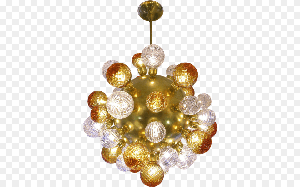 Italian Sputnik Brass Chandelier With Crystal And Gold, Lamp Free Transparent Png