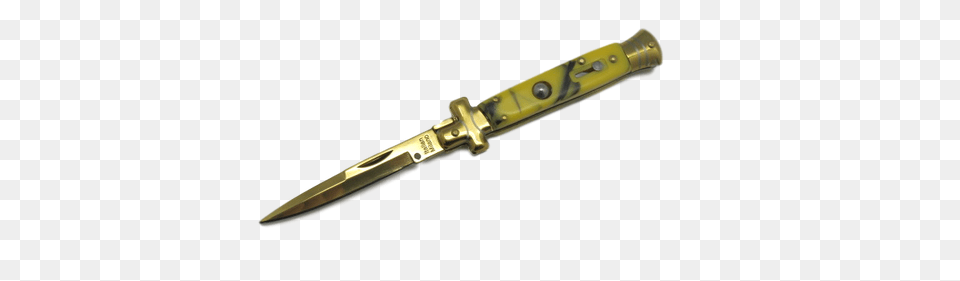 Italian Style Mini Classic Stiletto Switchblade Yellow Marble, Blade, Dagger, Knife, Weapon Png