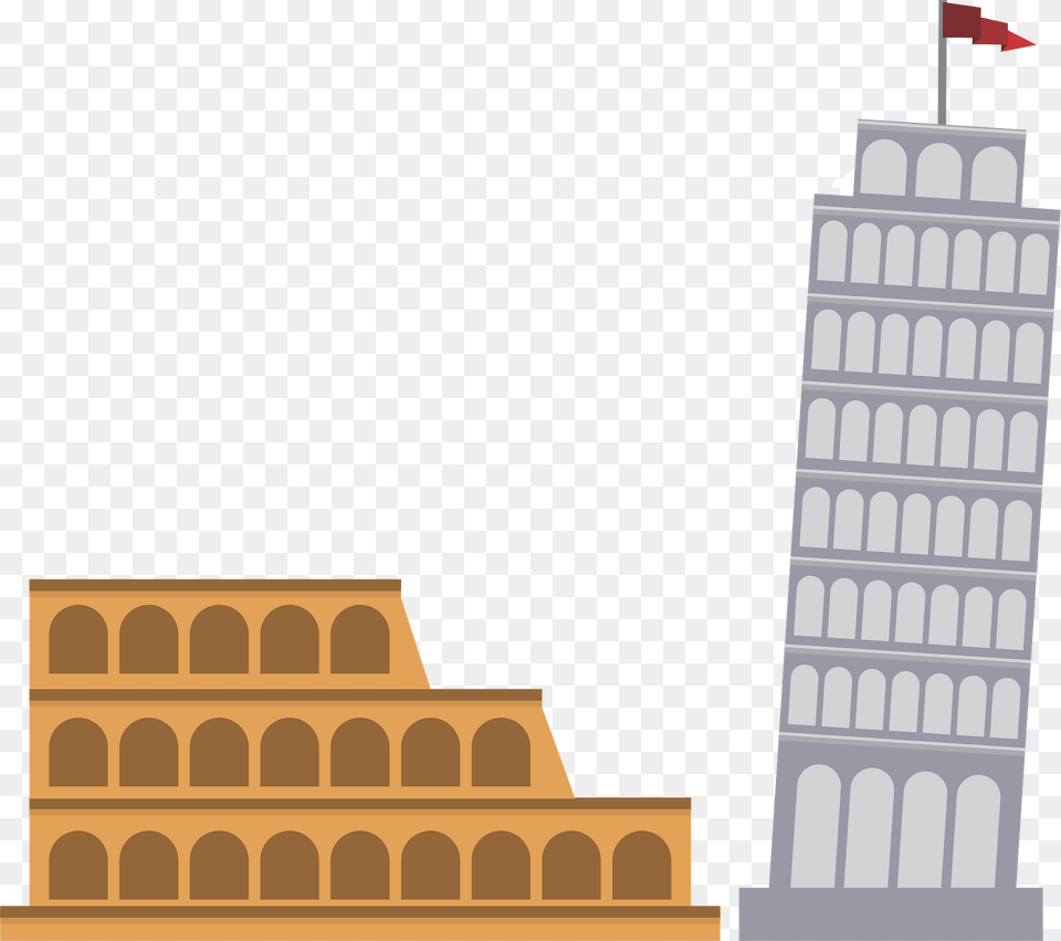 Italy Colosseum And Leaning Tower Clipart, City, Architecture, Building, Dome Free Transparent Png