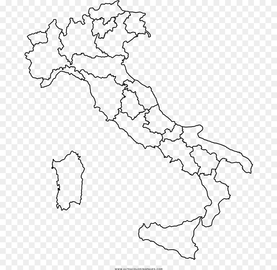 Italy Map Coloring Page, Gray Png