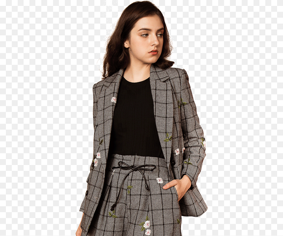 Italy Style Plaid Ladies Coat Pant Suits Embroidered Coat Pant For Ladies, Jacket, Blazer, Clothing, Person Free Transparent Png