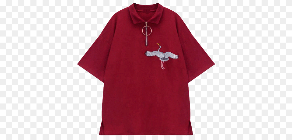 Itgirl Shop Crane Embroidery Red Tshirt, Clothing, Maroon, Shirt, T-shirt Free Transparent Png