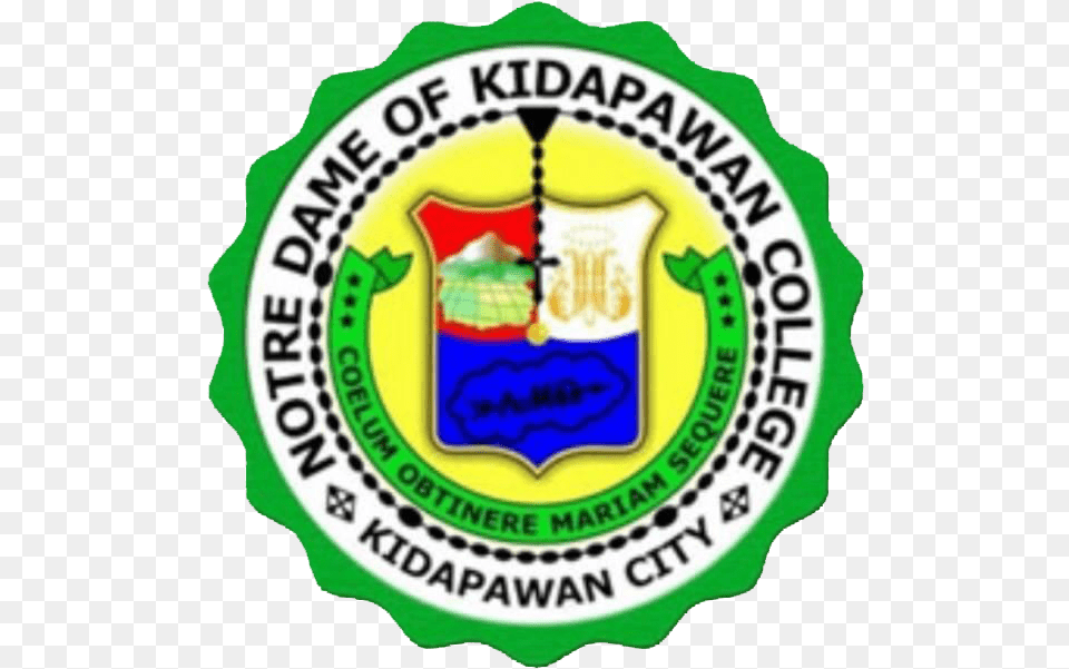 Its Base Rests Upon The Rising Sun Marking The Philippines Notre Dame Of Kidapawan College Logo, Badge, Symbol, Emblem, Food Free Transparent Png