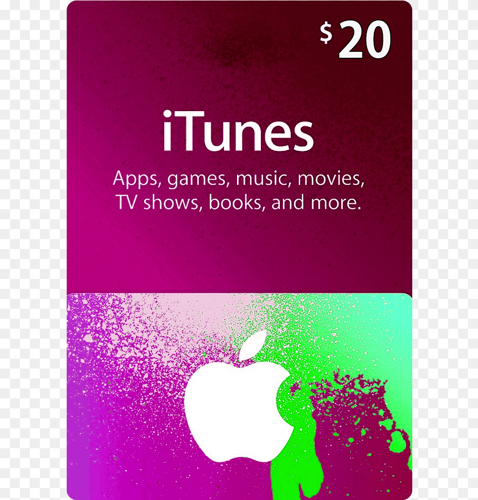 Itunes Gift Card 20 Apple Itunes Gift Card, Advertisement, Poster, Purple, Text Free Transparent Png