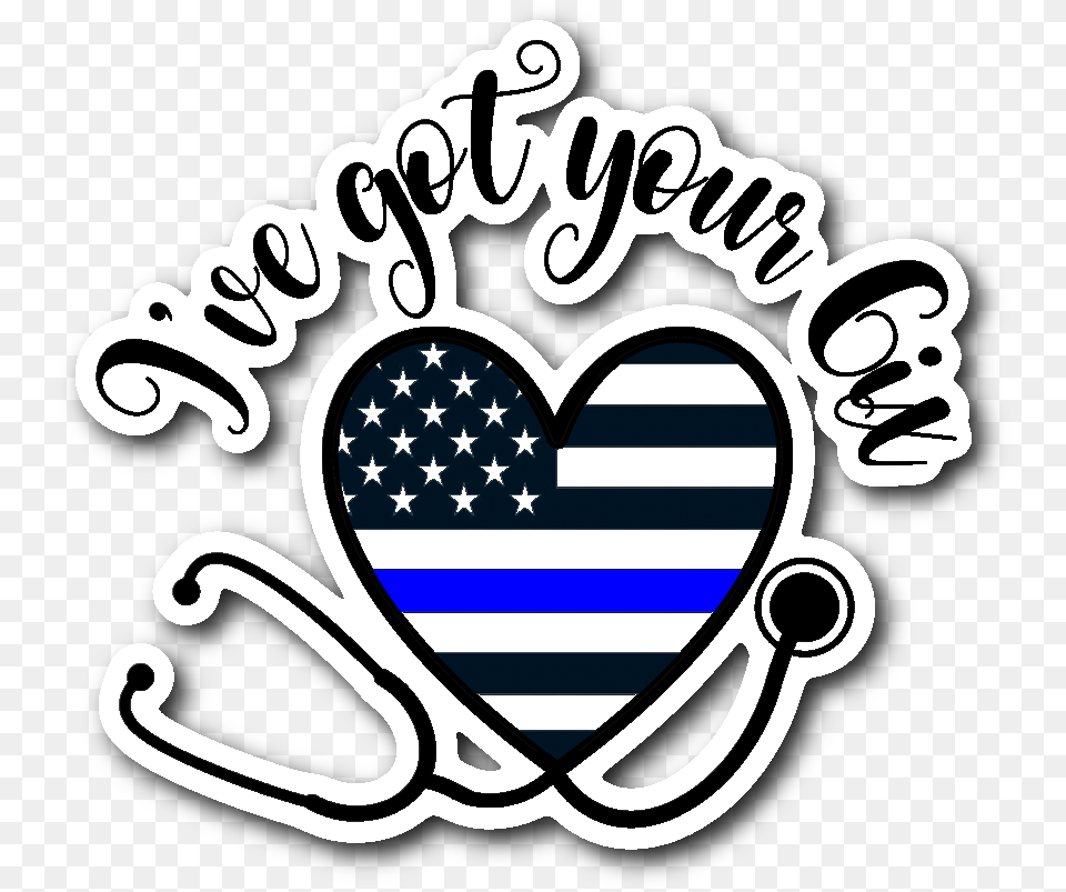 Ive Got Your Ix Thin Blue Line Heart Stethoscope Flag Thin Blue Line And Stethoscope, Sticker, Logo, Face, Head Free Png
