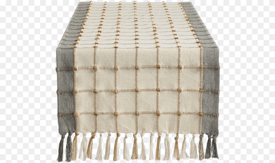 Ivory And Gray Windowpane Table Runner By World Market, Tablecloth, Home Decor, Linen, Furniture Png