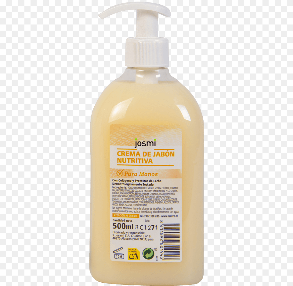 Jabn En Crema Nutritiva De Manos Josmi Milk And Honey Soap, Bottle, Lotion, Cosmetics, Perfume Free Png