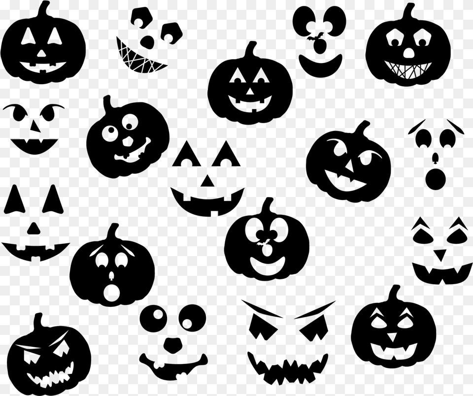 Jack O Lantern Faces, Gray Png