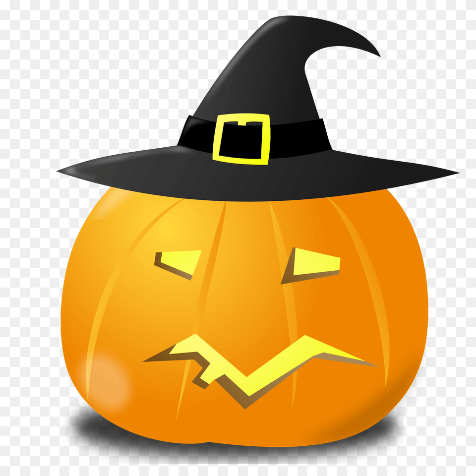 Jack O39 Lantern With Witch39s Hat Clipart, Food, Plant, Produce, Pumpkin Png Image