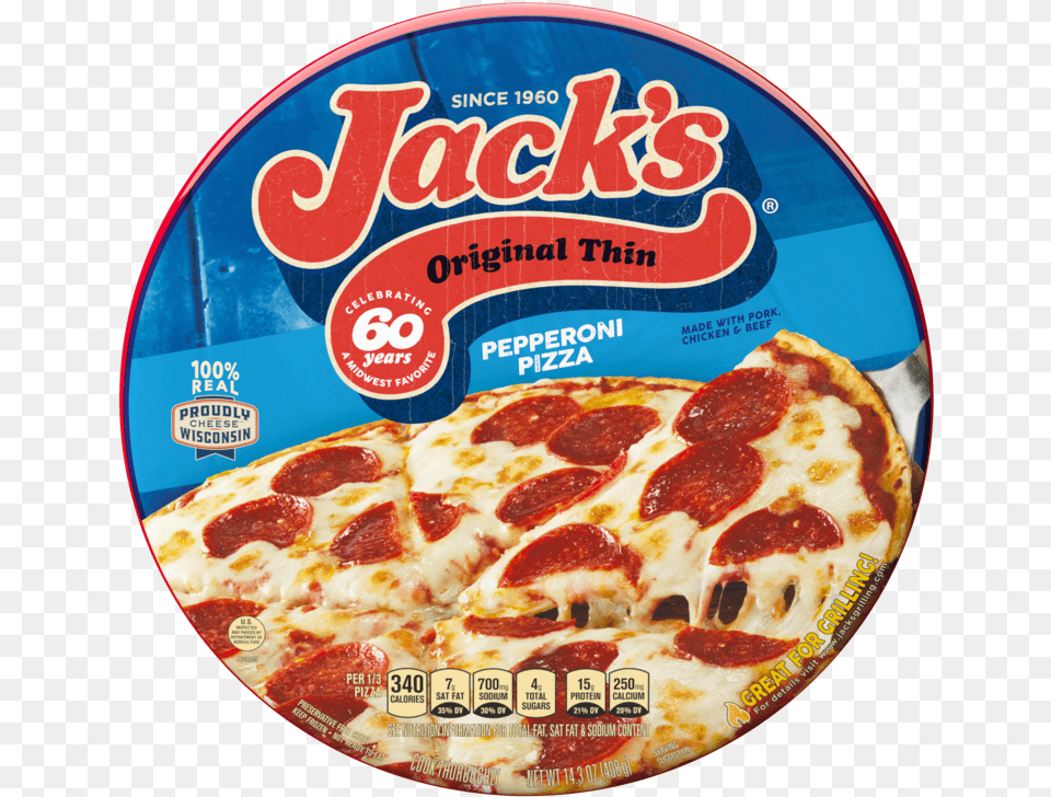Jack S Original Thin Pepperoni Frozen Pizza Pepperoni, Food, Advertisement, Disk Png Image