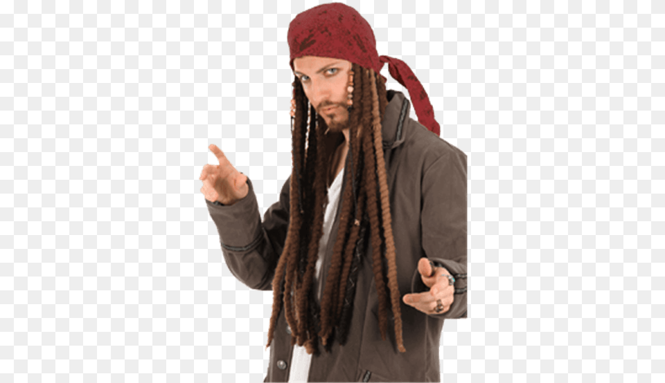 Jack Sparrow Scarf With Dreads Pirates Of The Caribbean Jack Sparrow Dreadlock Bandana, Person, Hand, Finger, Body Part Png Image