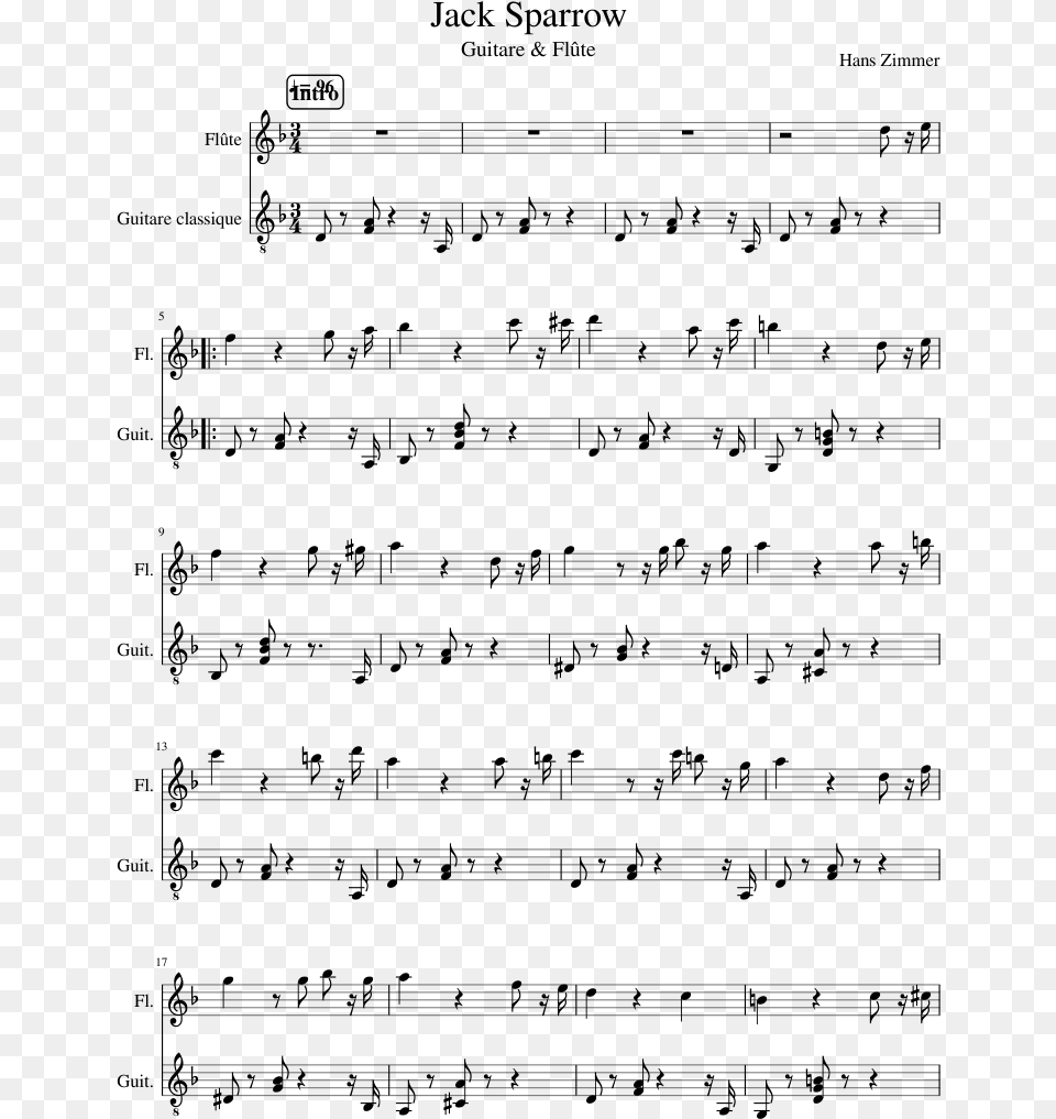 Jack Sparrow Sheet Music Composed By Hans Zimmer 1 Sheet Music, Gray Free Png Download