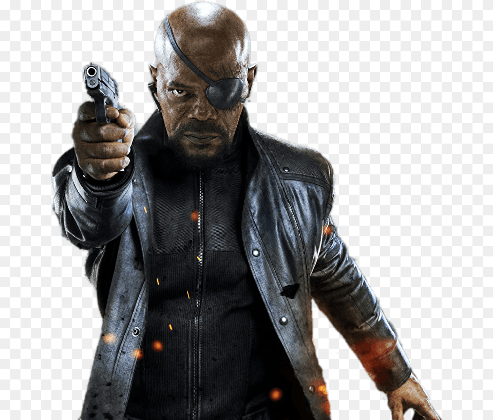 Jackson With Eyepatch Nick Fury, Weapon, Jacket, Gun, Firearm Free Transparent Png