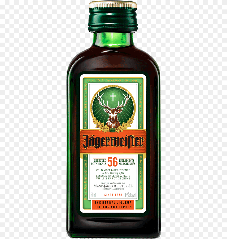 Jagermeister 50 Ml Jagermeister Miniatures, Alcohol, Beverage, Liquor, Absinthe Free Transparent Png