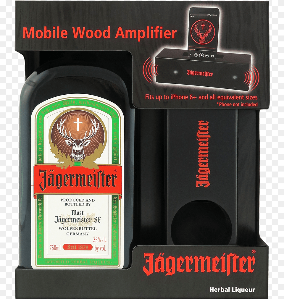 Jagermeister Herbal Liqueur 750 Ml With Wood Amplifier Jagermeister Liqueur 1 L Bottle, Alcohol, Beverage, Liquor Free Png Download