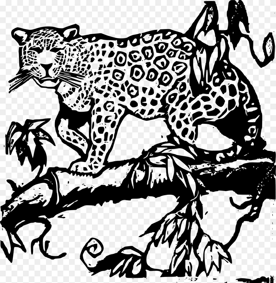 Jaguar Wood Cut Clip Arts Jaguar Animal Clipart Black And White, Gray Png Image