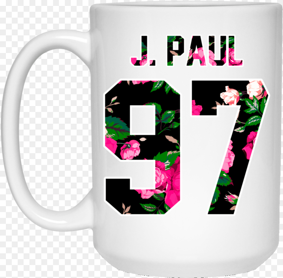 Jake Paul Colorful Flowers 15 Oz White Mug Mug, Cup, Flower, Plant, Rose Free Png Download