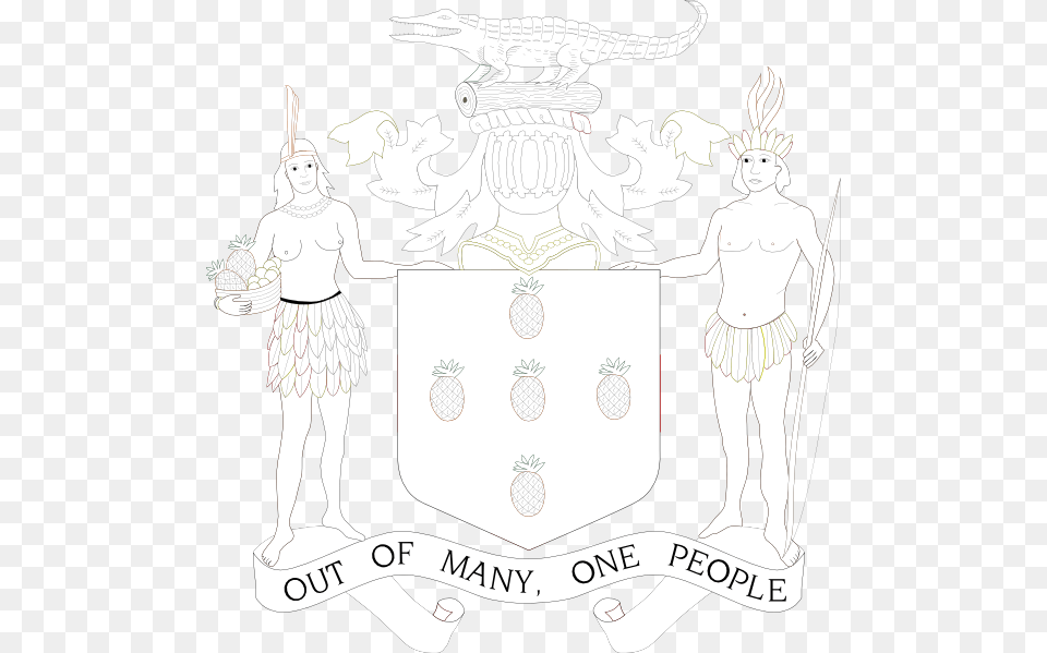 Jamaica Coat Of Arms Jamaican Coat Of Arms Outline, Person, Art, Drawing, Face Png