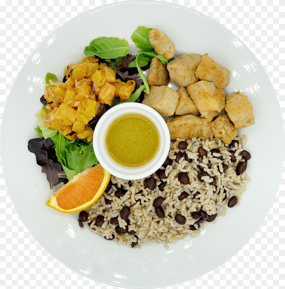 Jamaican Jerk Bowl With Grilled Pineapple Salad Amp Orange Side Dish, Food, Food Presentation, Meal, Plate Free Png