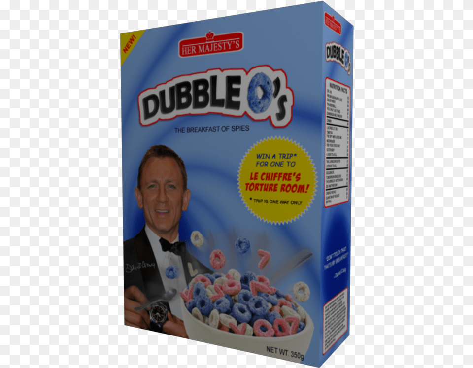 James Bond Cereal Box Download Carton, Adult, Sweets, Person, Food Png