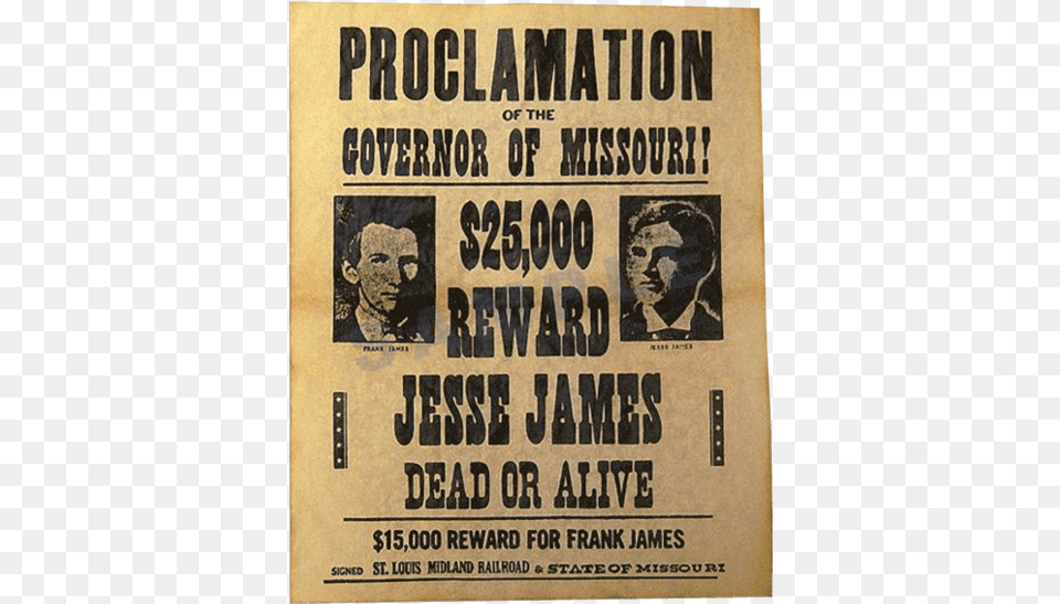 James Brothers Wanted Poster Jesse James Outlaw Wanted, Advertisement, Person, Adult, Male Free Png